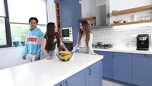 My Asian Girlfriend Left Me Alone with Her Best Friend... I Creampied Her