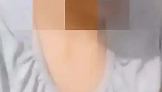 shows off her big natural breasts, in a video call