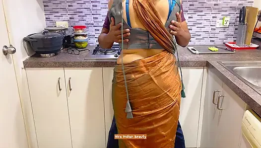 Hot Saree Sex - Big Ass - Boobs Play - Loud Anal Fucking - Indian Couple Romance in the Kitchen