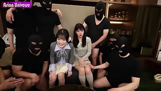 Group Fantasy Two Friends Surrounded by a Wild Crowd in an Overwhelming and Chaotic Intimate Experience