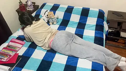 My roommate wants to do her homework, but she never says no to my penis.