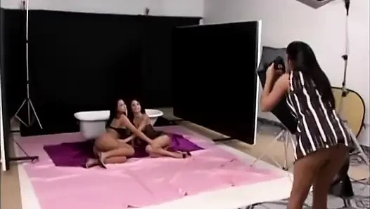 Three horny Latina babes have fuck session with toys in a studio