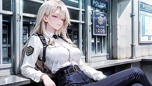 AI Generated – So Slutty White Hair Policewoman! Strict at the Station, Total Oiled Slut in Bed