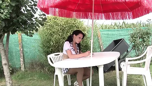 Teen gets hard drilled in the backyard