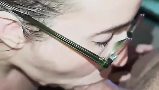 Slut with Glasses Sucks Like a Bitch up to the Facial