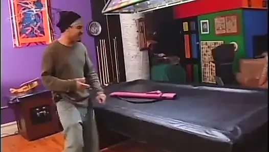 Pool table pounding for this beautiful young ebony princess with big facial
