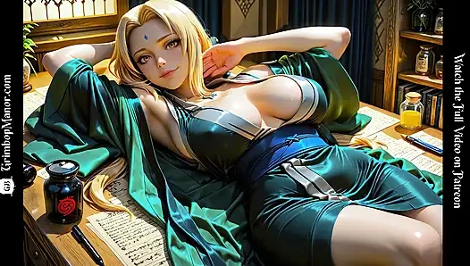 Tsunade gets her hairy big pussy lips fucked hard in the Hokage office