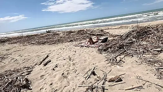 MILF Slut Topless Exhibitionist on the Beach, Teases Voyeur and Gets Fucked in Front of Everyone
