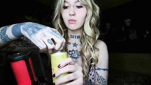 Alternative blonde drinking and burping