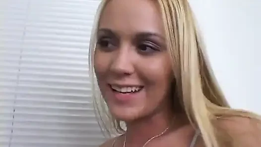 Young blonde with perfect feet and pussy gives a footjob and gets facial