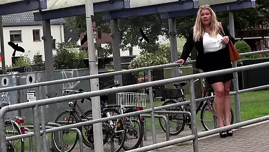 Lovely MILF with big boobs gets fucked outdoor and in the car