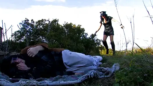 A Hot Policewoman Is Strike by Two Bad Guys and Punished with a Double Penetration