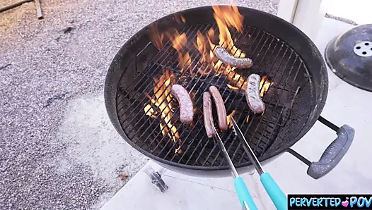 My girlfriend eats my sausage after July 4th barbeque!