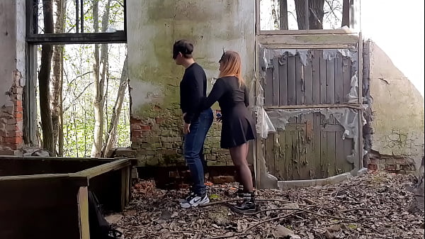 His cum is a great lube for my strapon! Pegging in an abandoned building