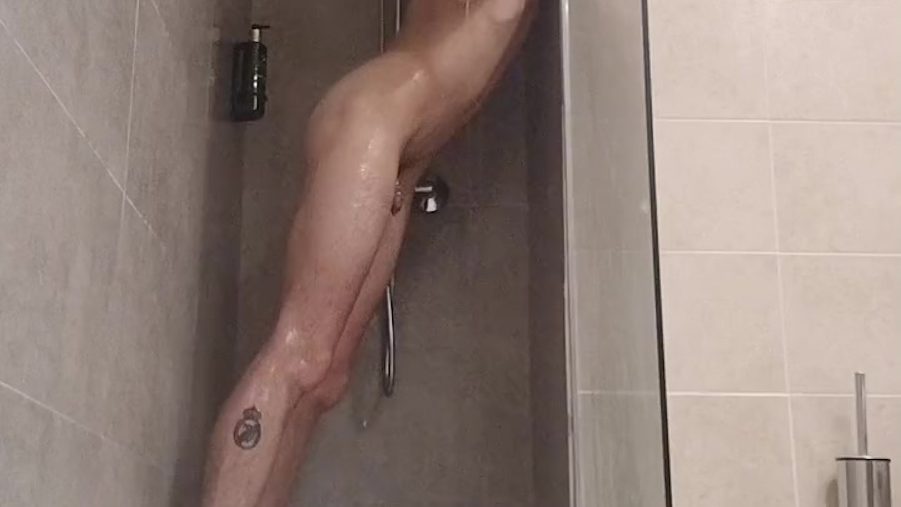 Compilation of Very tall skinny male with juicy cock taking a warm shower while on a holiday