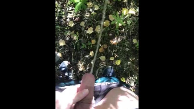 POV She whipped out my cock for me and held it in place to take a piss in the bushes at our campsite