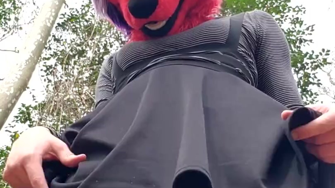 Fox Fursuiter Pisses and Cums in Forest