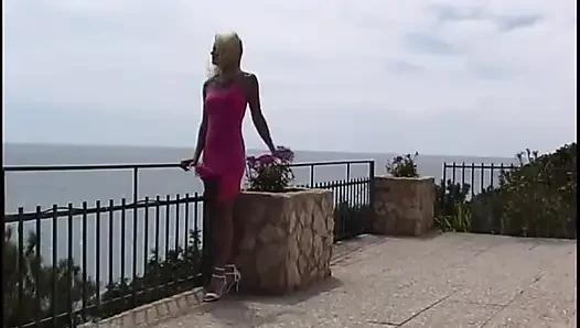 Horny blonde bitch sucks and rides a stud by the pool