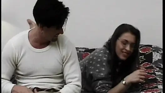 Glasses-wearing Brunette Gets Pounded in Retro Hardcore Fuck