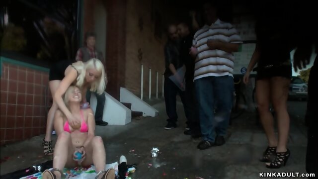 Bound blonde is fucked in present shop