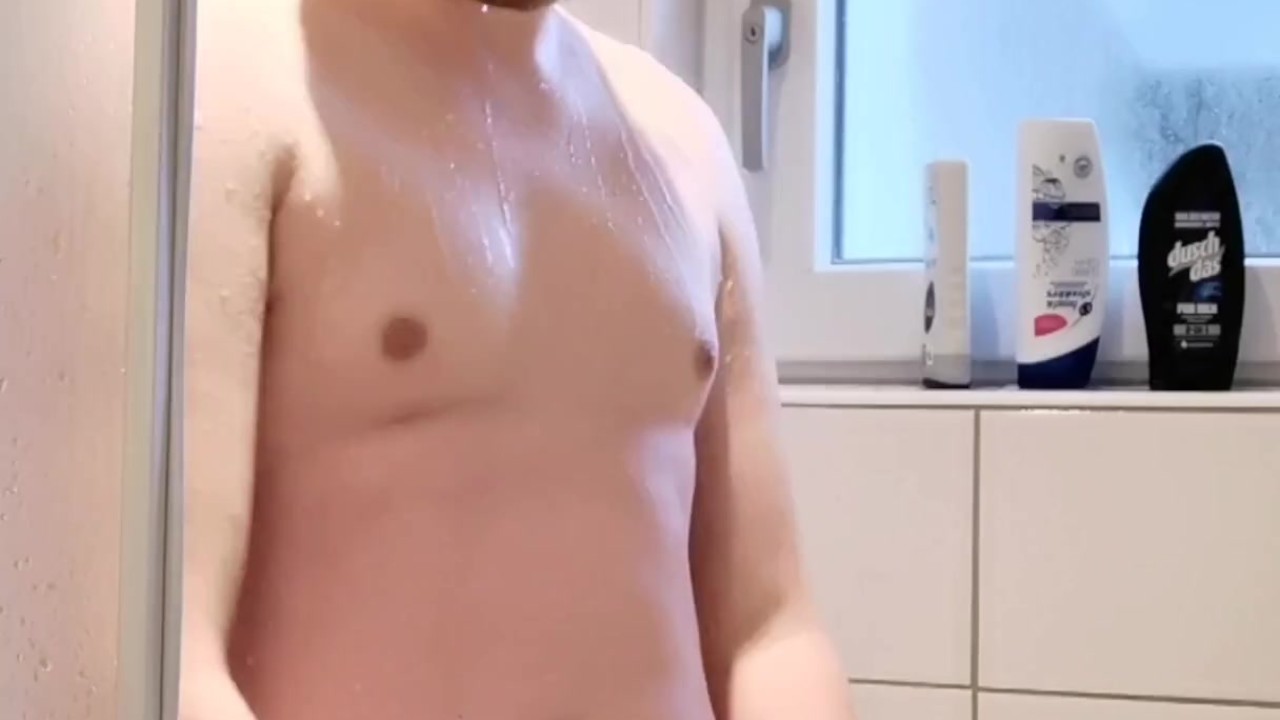 Smooth gay teen showering in white underwear and shooting huge cumshot