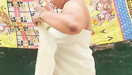 Traditional style in white Indian dressed  cutie showing her sexy body, completely nude
