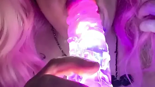 Sucking on my Lighted Dildo