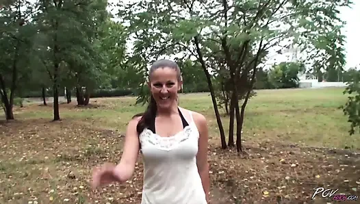 Horny busty girlfriend wants to try hardcore outdoor fuck