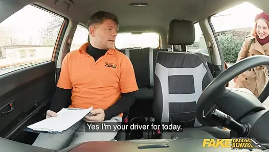 Redhead gets fucked at the driving school office - Fake Driving School