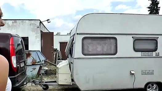 Tattooed big boobs pussy fucking in the camper
