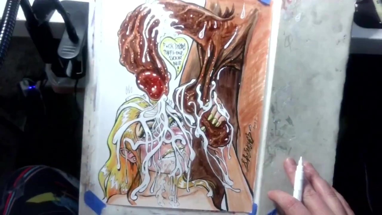 "When Life Gives You Lemon Balls" Erotic Cumshot Art Drawing BBC Blonde Teen Interracial Cum