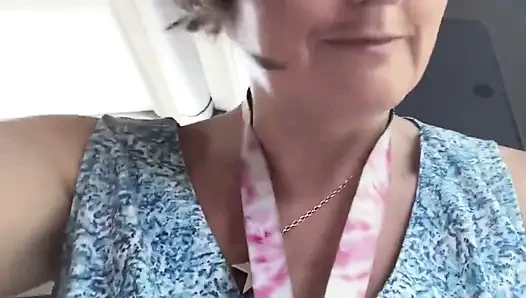 Stepmom Plays with Her Smelly Pussy at the Back of the Bus, Then Sniffs and Sucks Her Stinky Fingers!