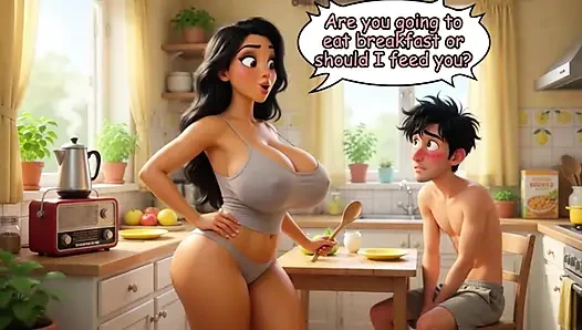 The beautiful stepmother summer tease in the house builds to passionate kitchen encounter (AI generated)