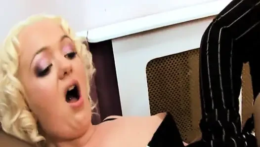 Naughty Lesbian Office Scene-3 Exuberant Booty Lesbian MILFs Test Out Their Dildos in the Office