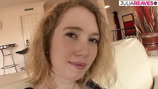 Blonde sucks a massive cock before riding it to a cumshot