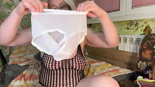 Try on my new white transparent panty JOI dirty talk pussy spread