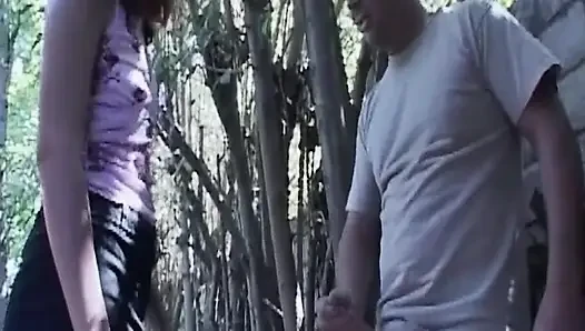Mature Brunette MILF Deepthroats Big Cock Outdoors