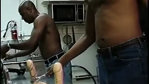 Horny blonde in stockings assfucked by black cock