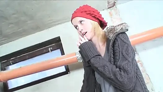 Old worker hits on a blonde teen sucking his cock