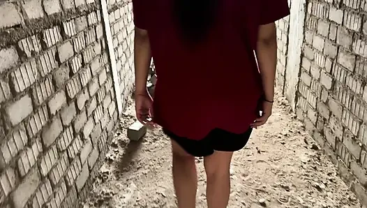 Outdoor sex in under construction building with cute girl, tight pussy sex