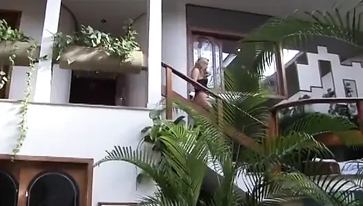 Blonde Latina with perky tits gets her ass drilled outdoors