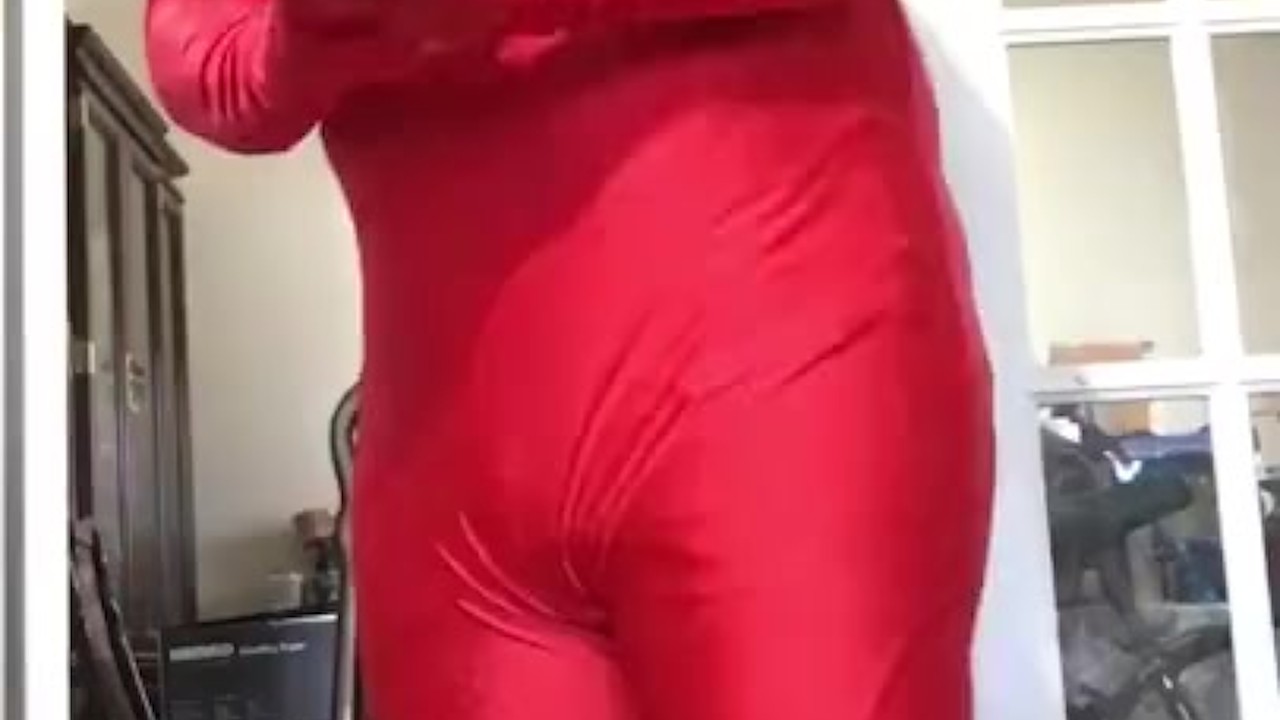 Brand new red spandex suit tease (got wet a little lol)