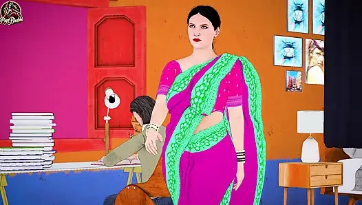 Hot Indian Bhabhi Teaches Kama Sutra to Young Tenant and Gets Her Pussy Fucked Hard - Hindi Sex