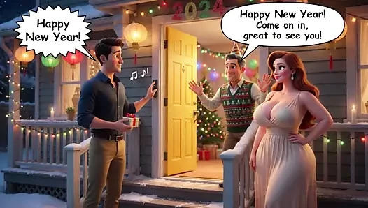 A Forbidden New Year Passion Ignites Between Close Friends in the Moonlit Backyard (AI generated)