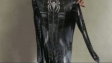 Fucking a Black Spiderman Cosplay Girl Until He Cums in Her Pussy Multiple Times - Latest Indonesian Porn
