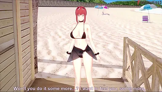 Makima blowjob on the beach - chainsaw man