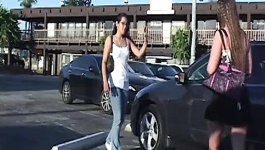 Bollard Grinding Slut Drools in Lesbian Shower Orgy