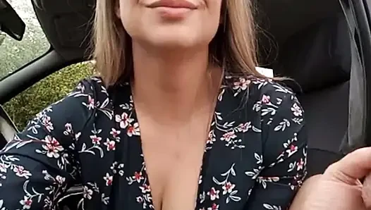 Hot blonde masturbates and tease in a car by the Side of the Road