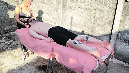 Nude Massage Outdoors with Hot Blonde