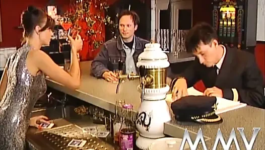 Horny brunette gets fucked at the bar